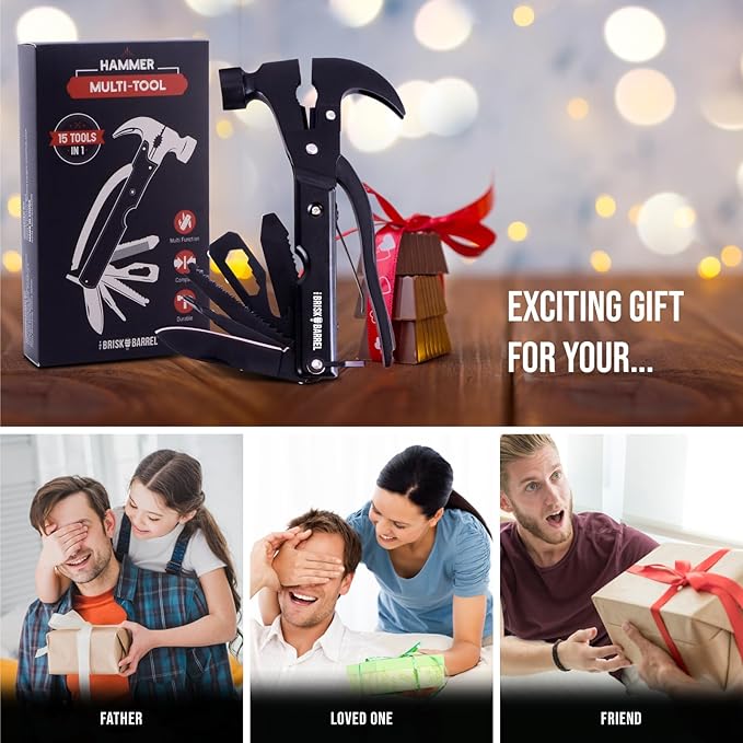 Hammer Multitool 15 in 1 | Multitool for Men | Compact Camping Multi Tool | Backpacking & Camping Multitool | Survival and Emergency Tool | Camping Hammer, Gifts for Men, Dad | Pocket Tool