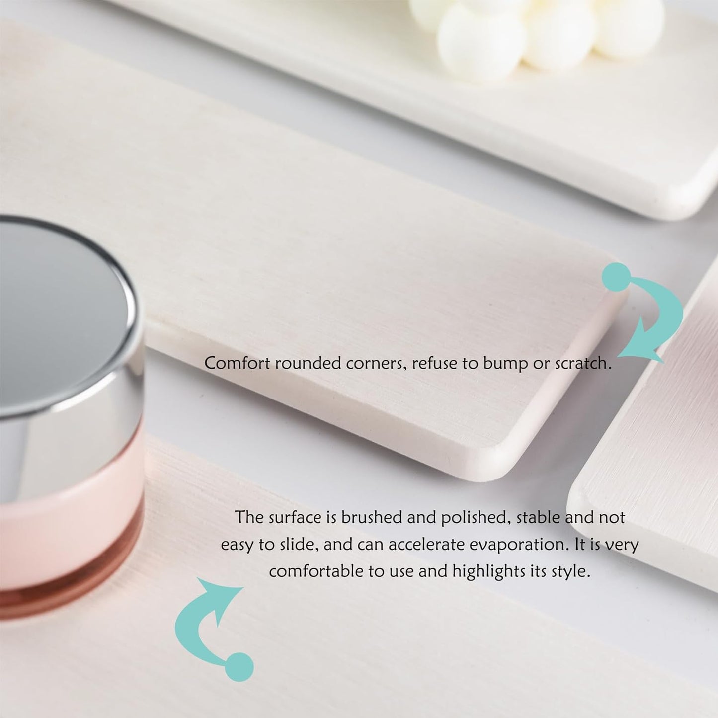 2 Pcs Water Absorbing Stone Trays, Kitchen/Bathroom Sink Soap Dish, Diatomite Tray Used for Hand Soap & Cosmetic Bottles in The Modern Home, 3.15" W x 11.8" L, White