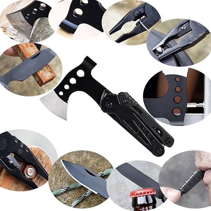 Foldable Multifunctional Axe Portable Axe Hammer Pocket Size Multitool Stainless Steel Tool for Outdoor Camping