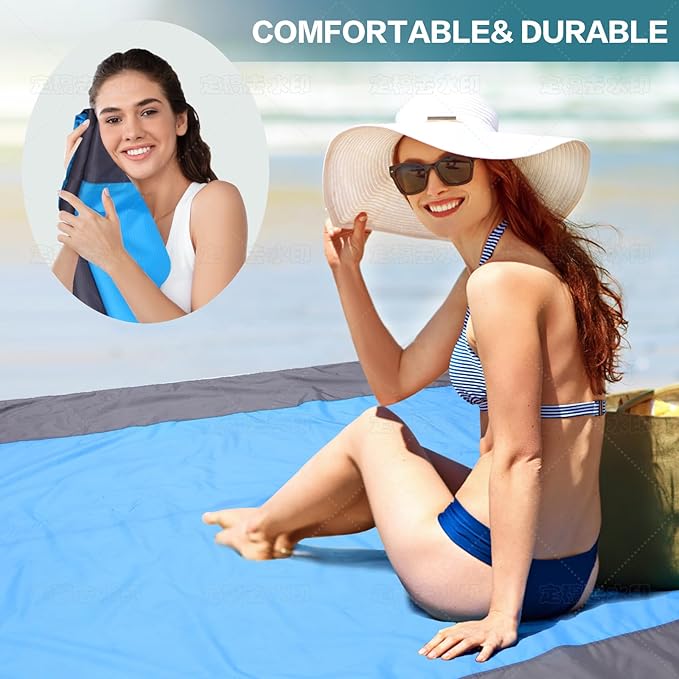 Beach Blanket Waterproof Sandproof,Large Oversized Sand Free Beach Mat,Portable Picnic Mat for Travel Camping Hiking Picnic, Lightweight & Durable Family Water Resistant Mat(Blue)