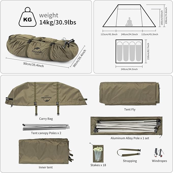 Naturehike Village Camping Tent,4/6/8 Person Tents for Camping, 60S Easy Setup Instant Tent for Family Camping, Car Camping