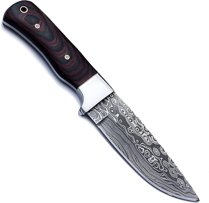 Handmade Damascus Steel Knife Bowie for Hunting,Survival,Camping,Bushcraft,and Fishing Fixed Blade with Drop Point Full Tang Micarta Handle,Leather Sheath - WKD-778