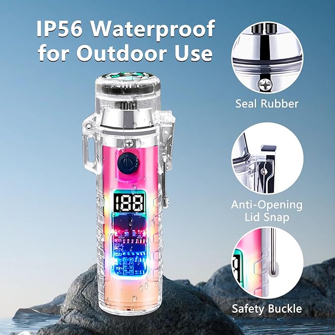 YOZWOO Electric Lighter USB Lighter Rechargeable Dual Arc Plasma Lighter Waterproof Cool Lighter Gradient Lighter with LED Three Light Effects for Outdoor Camping, Hiking, BBQ(Pink Orange)