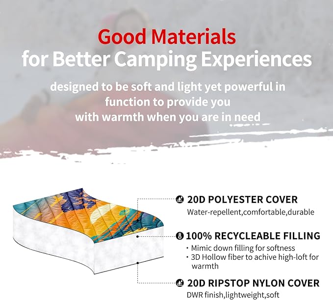 zzlamb Camping Blanket, Lightweight Cloak Puffy Down Alternative Travel Blanket, Portable & Windproof Warm Outdoor Blanket, Cozy Quilt Plane Car Picnic Hammock Beach Backpacking, 52x75in