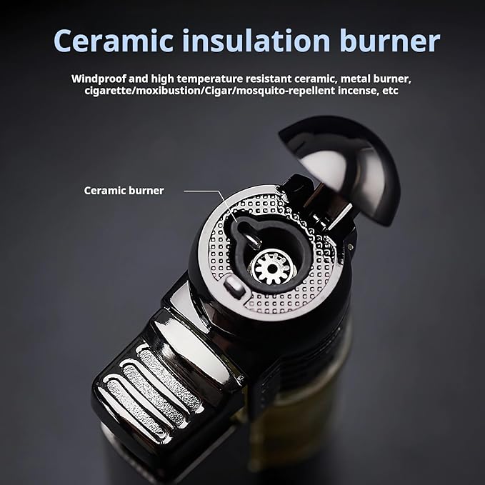 Windproof Butane Torch Lighters - 2 Pack with Visible Window Pocket Lighter - Adjustable Jet Flame Cigar Lighter for Fireplace Fireworks Grill Camping BBQ Lighter(Without Gas) (Black)