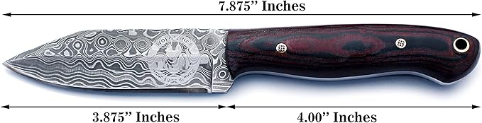 Handmade Damascus Steel Knife Bowie for Hunting,Survival,Camping,Bushcraft, and Fishing-Fixed Blade with Drop Point Full Tang Micarta Handle with Cowhide-Leather Sheath - WKD-771