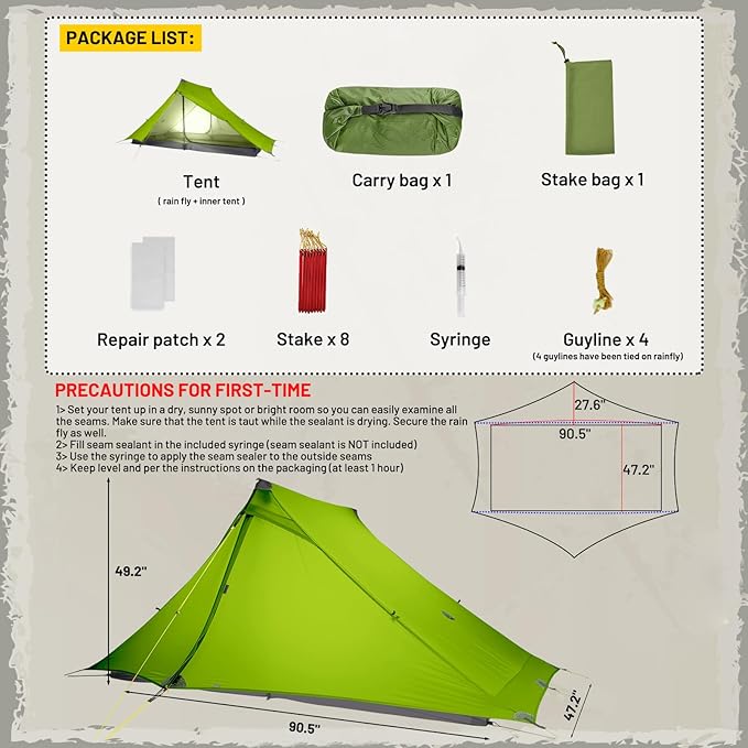LANSHAN Ultralight Tent 3-Season Backpacking Tent for 1-Person or 2-Person Camping, Trekking, Kayaking, Climbing, Hiking