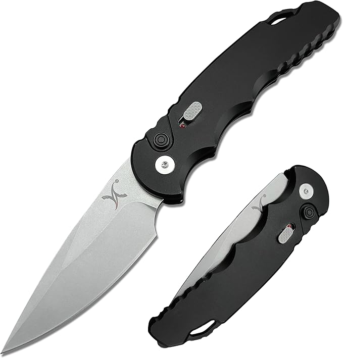 HUAAO 7.5” Assisted Opening Push Button Folding Pocket Knife, 2.8” D2 Blade Aluminum Alloy Handles with Pocket Clip and Lanyard Loop for EDC