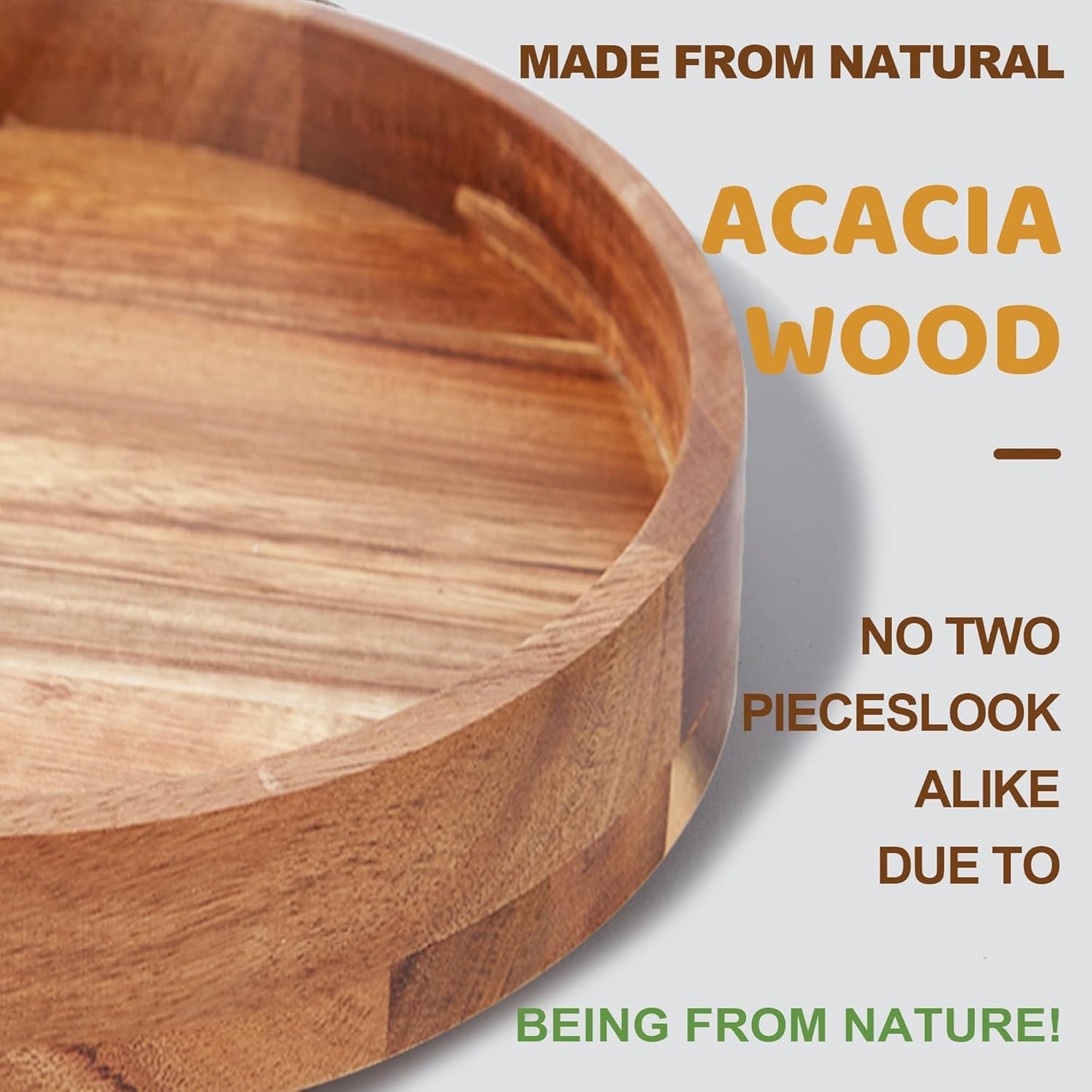 10 Inch Acacia Wood Lazy Susan Organizer for Cabinet, Lazy Susan Turntable for Countertop Table Pantry, Kitchen Turntable Storege
