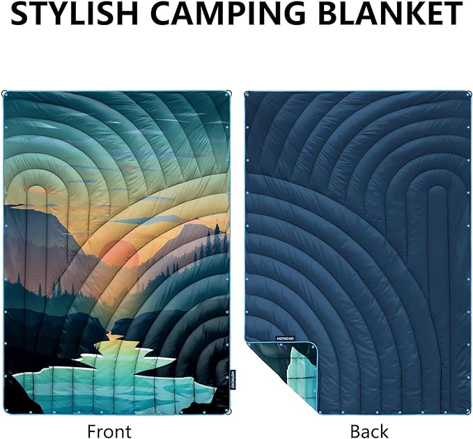 Camping Blanket,Lightweight Down Alternative Puffy Printed Camping Blanket Packable Outdoor Blanket for Camping,Traveling, Stadium, Hiking, Picnics