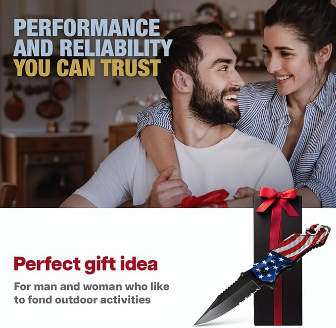 GOOD WORKER Pocket Knife American Flag - Small Legal Knives fo EDC - Patriotic American Gifts - US Flag Tactical Folding Knives for Men Boys Teenage - Nice Hand Folding Knife United States 6680 F