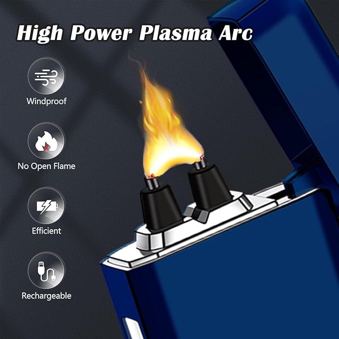 SKRFIRE Electric Lighter USB Type-C Rechargeable Plasma Arc Lighter, Windproof Torch Lighter High Power Flame Candle Lighter with LED Battery Indication for Camping, Hiking, Traveling (Blue)