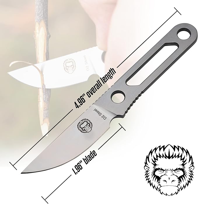 Holtzman's Gorilla Survival 'Scalpel' Fixed Blade Utility Knife with D2 Sheath, Belt Clip (Silver)