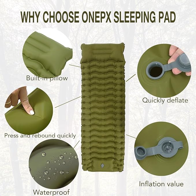 Camping Sleeping Pad, Ultralight Inflatable Sleeping Mat with Pillow, Built-in Foot Pump, Compact Lightweight Camping Air Mattress for Camping Hiking