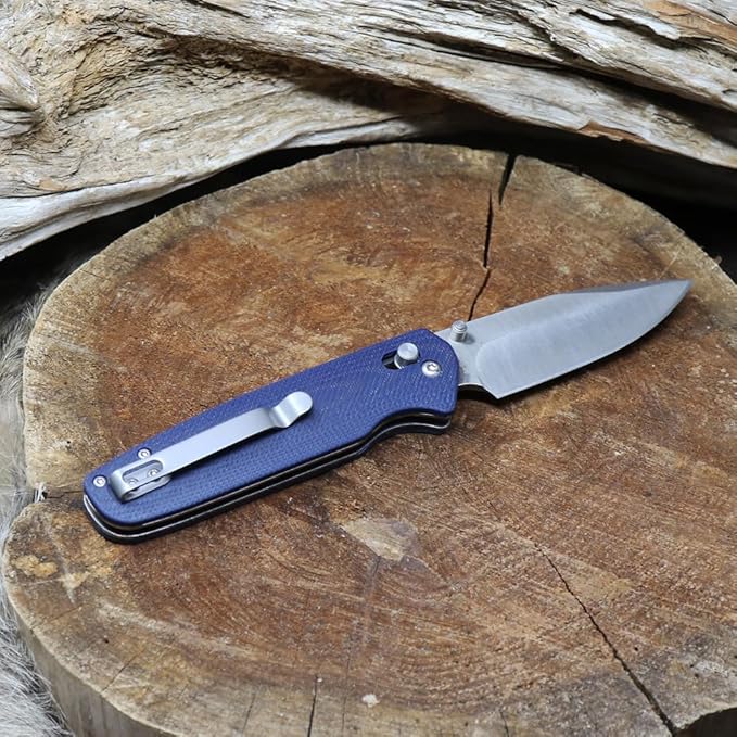 WHISKEY BENT HAT CO. Catch Pin Lock Folding Pocket Knife w/Clip Drop Point Blade Thumbstud Opening 440C Stainless Steel (Naval, 4.5" - Closed Length)