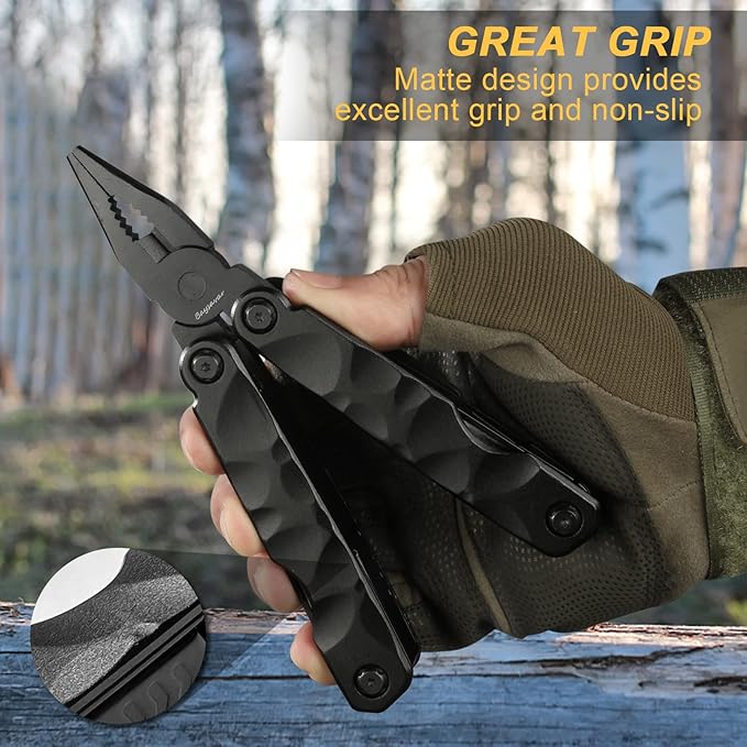 Rock Pocket Multitool for Camping, Gifts for Men 14-in-1 Solid Multi Tools with Knife Plier, Great Grip Safety Locking Design Survival Tools & Simple Repair Tool