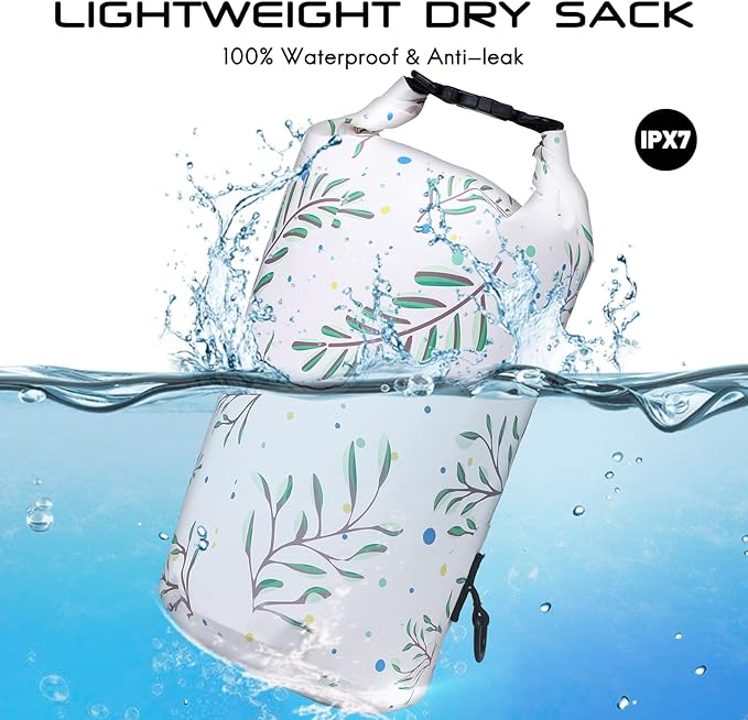 Haimont Waterproof Dry Bag Floating Dry Sack Roll Top Drybag Backpack for Kayaking, Rafting, Boating, Fishing with IPX8 Waterproof Phone Case, Palm Leaves, 40L