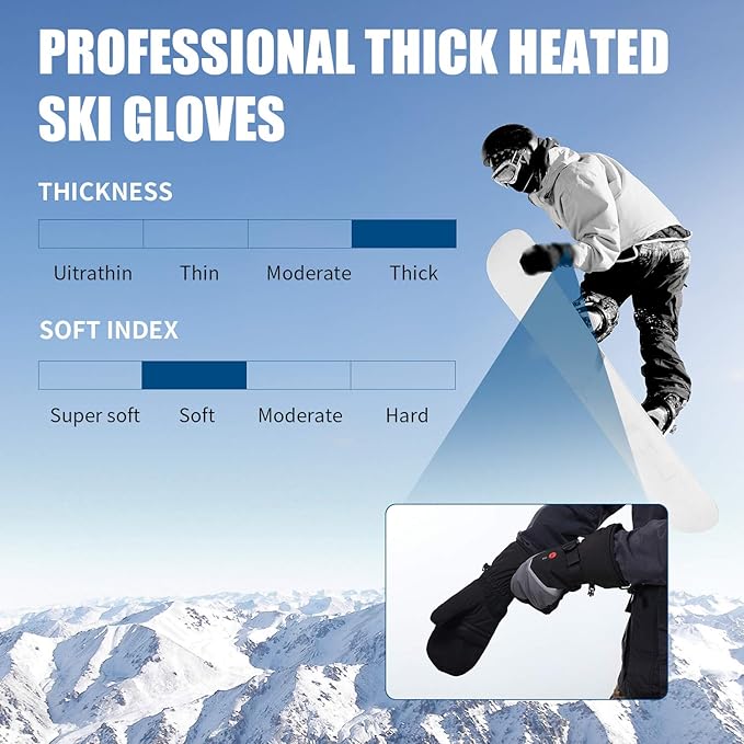 Heated Ski Gloves Mens Women Kids Mittens Electric Rechargeable Battery Gloves for Winter Skiing Skating Snow Camping Hiking Heated Arthritis Hand Warmer Gloves