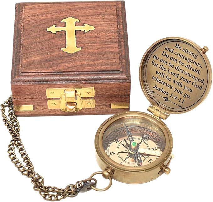 Engraved Personalized Inscription Antique Brass Compass Engraved with Leather Case Son Mom Children Gift Baptism Birthday Easter Decor