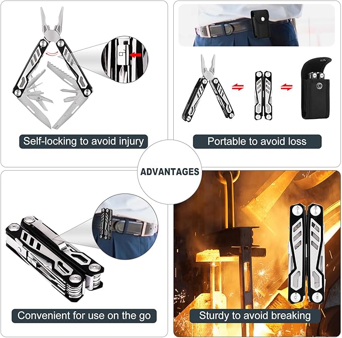 Gifts for Men, KUPERIA Multitool Needle Nose Pliers, 16-in-1 Stainless Steel Multi Tool Pocket Knife, Cool Gadgets, Survival Knife with EDC Pouch Used as Bottle Opener, Screwdriver, saw etc