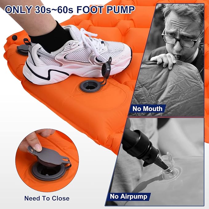 PATIKIL Sleeping Pad for Camping 76''x24'' Ultralight Inflatable Waterproof Sleeping Mat with Pillow Built-in Pump for Backpacking Hiking Traveling, Orange