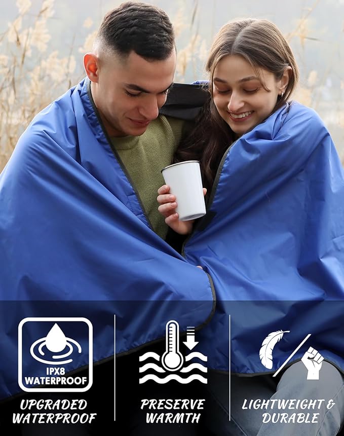 DUKUSEEK Outdoor Waterproof Stadium Blanket, XL Large (79"x 59") Hooded Stadium Blankets with Fleece,Portable,Warm Outside Blankets for Cold Weather, Camping, Sports, Beach, Football, Festivals