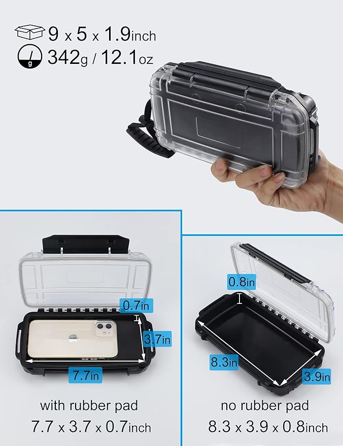Hlotmeky Waterproof Dry Box for Kayaking, Boat, Phone - Small Container, Watertight Storage Case for Diving (Black)