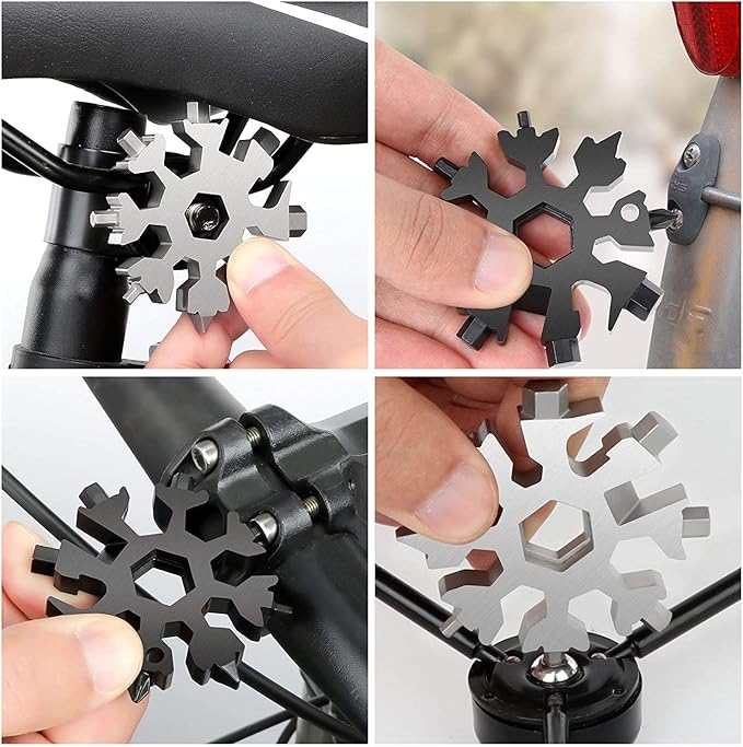 Snowflake Multitool,18-in-1 Stainless Steel Snowflake Tool, Snowflake Wrench Screwdriver with Key Ring,Carabiner Clip(Silver)