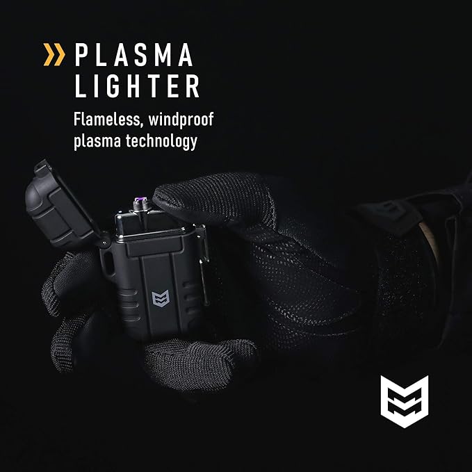 Mission Made Plasma Lighter Tactical Windproof Waterproof USB Rechargeable Flameless Dual Arc for EDC Camping Survival