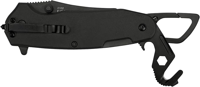 Kershaw Funxion EMT (8100); Multifunction Folding Pocketknife; 3 inch Partially Serrated Stainless Steel Blade; Carabiner Clip, Cord Cutter, Screwdriver Tip, Hex Wrench, Glassbreaker Tip , Black
