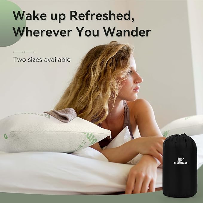 Camping Pillow Travel Pillow Memory Foam with Extra Cover Sleep Mask and Storage Bag Camping Essentials for Backpacking Airplane Car-Medium