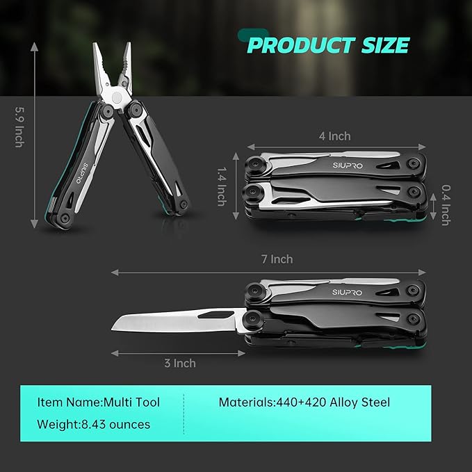 Multitool Pocket Knife with Clip, Multi Tool with Tactical Pliers and Utility Scissors, Multipurpose Survival Gear for Camping, Fishing, Work, Gifts for Men Women