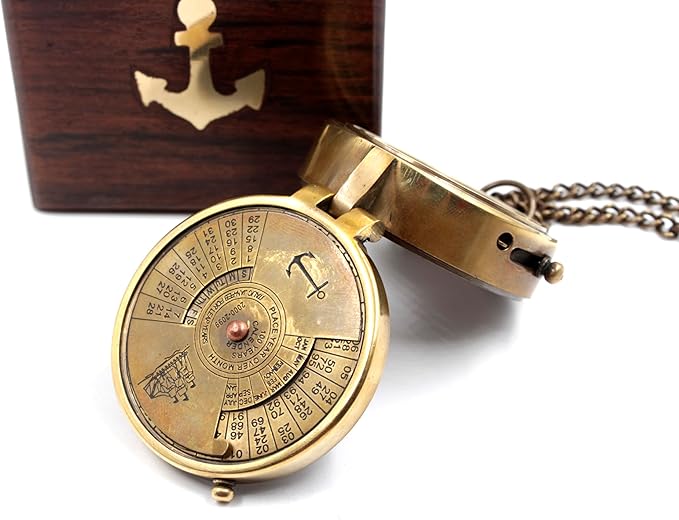 Pocket Calendar Compass, Camping Travelling Equipment, Boat Compass, Engraved Brass Compass, Home Decor, Gifts for Kids Children Teen Family, Nautical Navy Compass