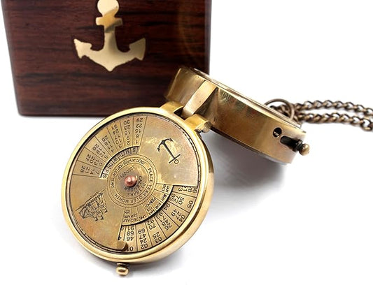 Pocket Calendar Compass, Camping Travelling Equipment, Boat Compass, Engraved Brass Compass, Home Decor, Gifts for Kids Children Teen Family, Nautical Navy Compass