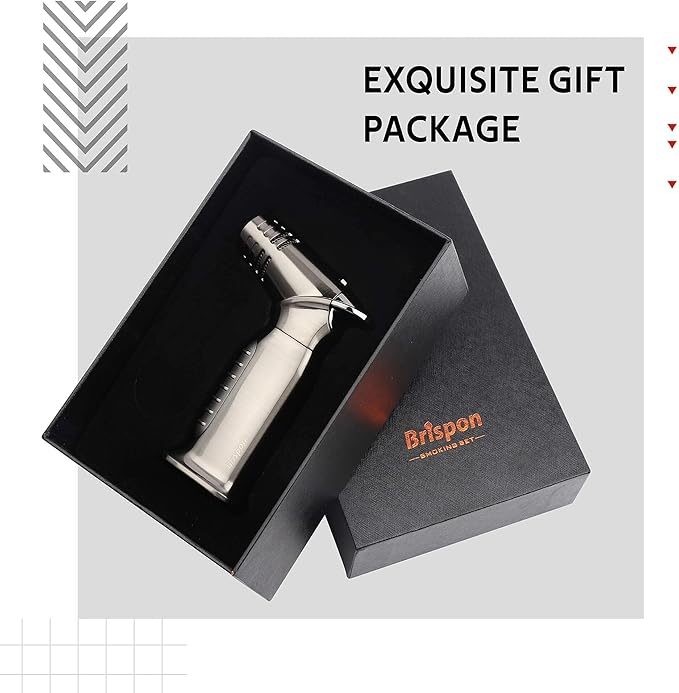 Torch Lighter, Quad 4 Jet Flame Windproof Butane Lighter with Safety Lock Adjustable Refillable Lighter for Kitchen Grill BBQ Candle Camping (Butane NOT Included) (Gunmetal)