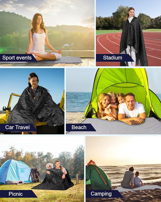 Outdoor Camping Blanket, Fleece Waterproof Stadium Blanket with Protable Bag, Lightweight Camping Blanket for 2 People, Cold Weather, Sports, Pet, Beach, Picnic, Stadium, Travel, Car, 79*54inch