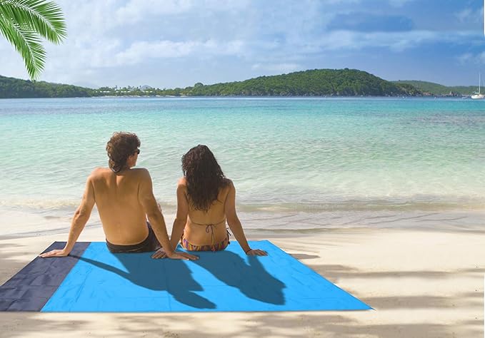 Beach Blanket 79 * 55inch, Compact Sand Proof and Waterproof Picnic Blanket, with Portable Storage Bag, Great for Outdoor Travel Camping Hiking Festival Park Sports