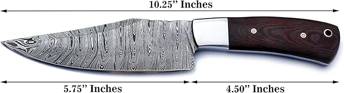 Handmade Damascus Steel Knife for Hunting,Survival,Camping,Bushcraft, and Fishing,Fixed Blade with Drop Point Full Tang Micarta Handle Leather Sheath - WKD-777