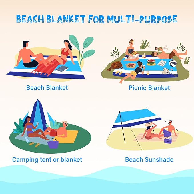 Beach Blanket Waterproof Sandproof 1-8 Adult Oversized 9'×10' Lightweight Durable Compact Sand Free Beach Mat for Travel Camping Hiking Picnic Blanket