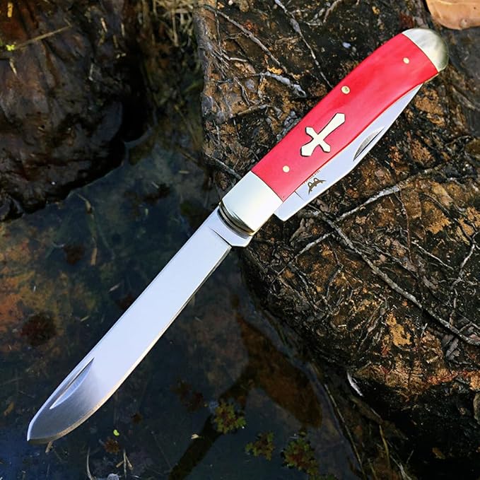 Watchman W131 Two-Blade Large Trapper Slip Joint Knife Folding Pocket Knife with Authentic bone handle scales