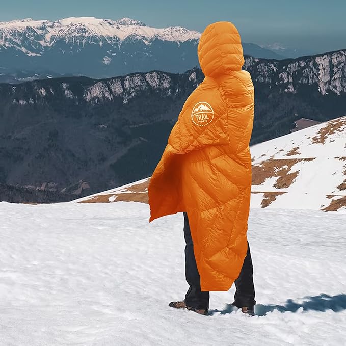 Luxurious Ultralight Down Camping Blanket | Perfect for Backpacking | Packable Puffy Outdoor Quilt with Hood & Pad Straps | Ideal for Travel Camping & Soccer Moms | 80x54 Orange