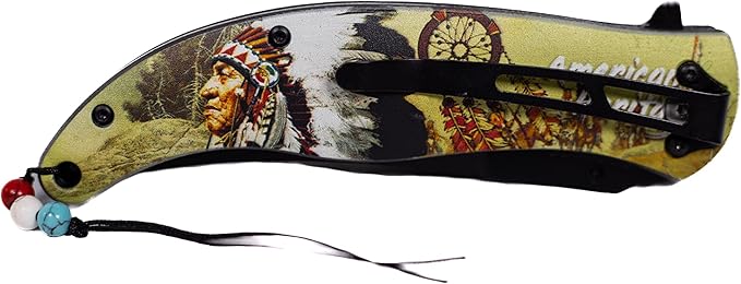 Folding Pocket Knife, 5 inch Stainless Steel Blade Pocket Knife With American celebration dreamcatcher Imprinted| American Heritage Collection| With Pocketclip For Camping, Fishing, Hiking, Gifts For Father, Husband