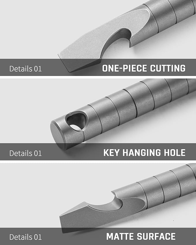 TISUR Titanium EDC Pry Bar, Keychain Prybar Multitool With Bottle Opener, 6 in 1 Portable Pocket Mini Crowbar Tool (Grey)