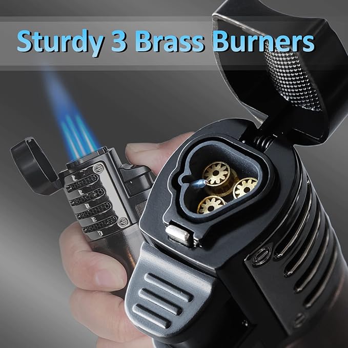 Torch Lighter 2 Pack Triple Jet Flame Butane Torch Lighters Refillable Butane Gas Lighter Windproof Adjustable 3 Flame Lighter for Christmas (Without Gas)