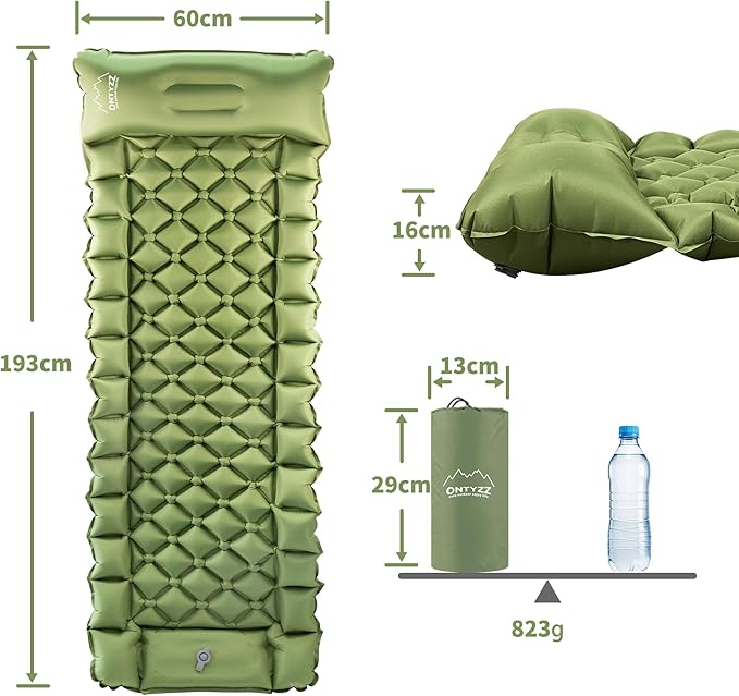 ONTYZZ Sleeping Pad for Camping Ultralight Inflatable Sleeping Pad with Built-in Foot Pump Upgraded Durable Compact Camping Air Pad for Camping Hiking Traveling, Green