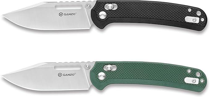 Ganzo G768-BK EDC Folding Pocket Knife Razor Sharp D2 Stainless Steel Blade G10 Handle with Clip Outdoor Foldable Not Automatic Knife Hunting Fishing Hiking Gear Best Gift for Men (Black)