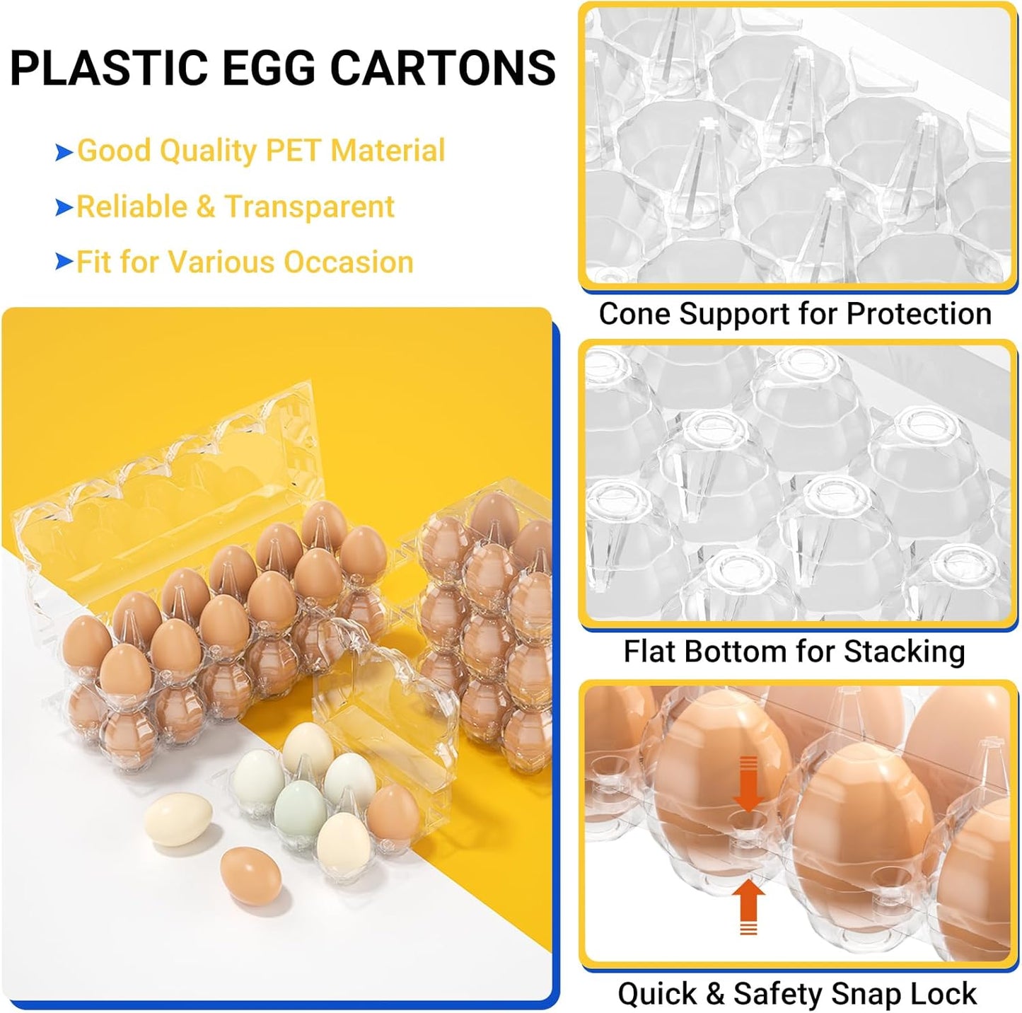 100 Pack Plastic Egg Cartons Cheap Bulk, 12 Count Clear Egg Containers for Fresh Chicken Eggs, 2x6 Grids Refrigerator Egg Trays for Refrigerator Storage, Chicken Farm, Market Display & Commercial Use
