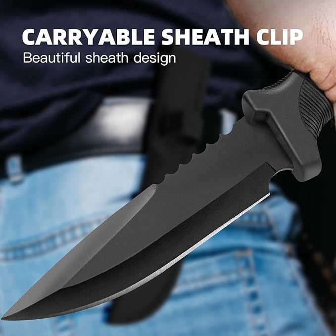 Fixed Blade Outdoor Duty Straight Knife, Tactical Survival Knife with Waist Clip,Camping Gift for Men MHT1-Z (Black)