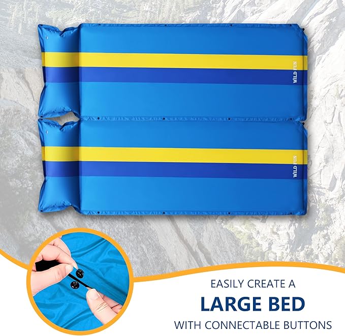 WILD FUN Sleeping Pad for Camping, Memory Foam Camping Mattress with Pillow, Self Inflating Camping Pad 1.2" Thick Foam, Air Mattress Inflatable Sleeping Mat for Backpacking,Hiking