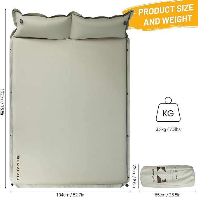 Lightweight Camping Sleeping Pad Inflatable Sleeping Mat Compact Camping Air Mattress with Pillow 2 Person Backpacking Foam Sleeping Pad